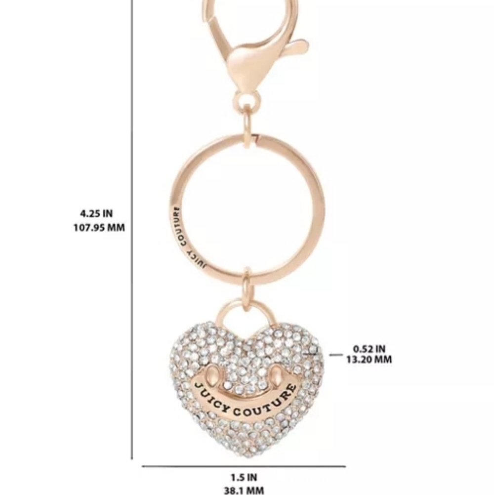 Juicy Couture Gold Heart Keyring Bag Charm with Sparkling Stones NWT - Picture 3 of 4